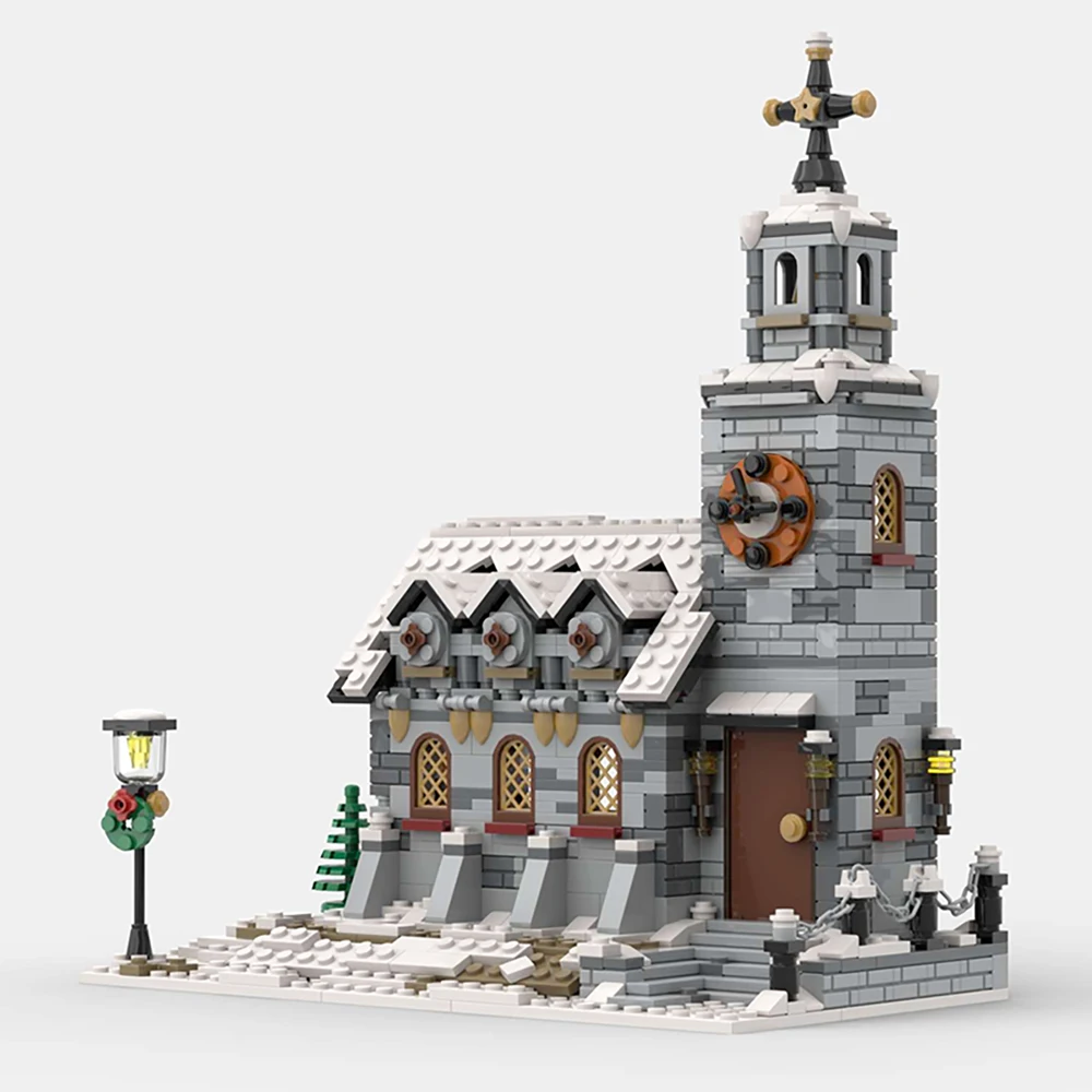 MOC Winter Country Church Street View Architecture Building Block set Christmas Theme Snow House Brick Toys for Children Gift