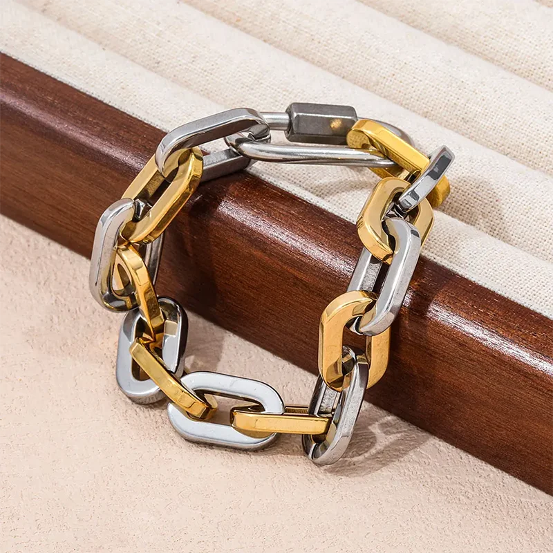 Two Tone Climbing Hook Bracelets stainless steel bracelets for women chunky statement stainless steel jewelry new in 2024