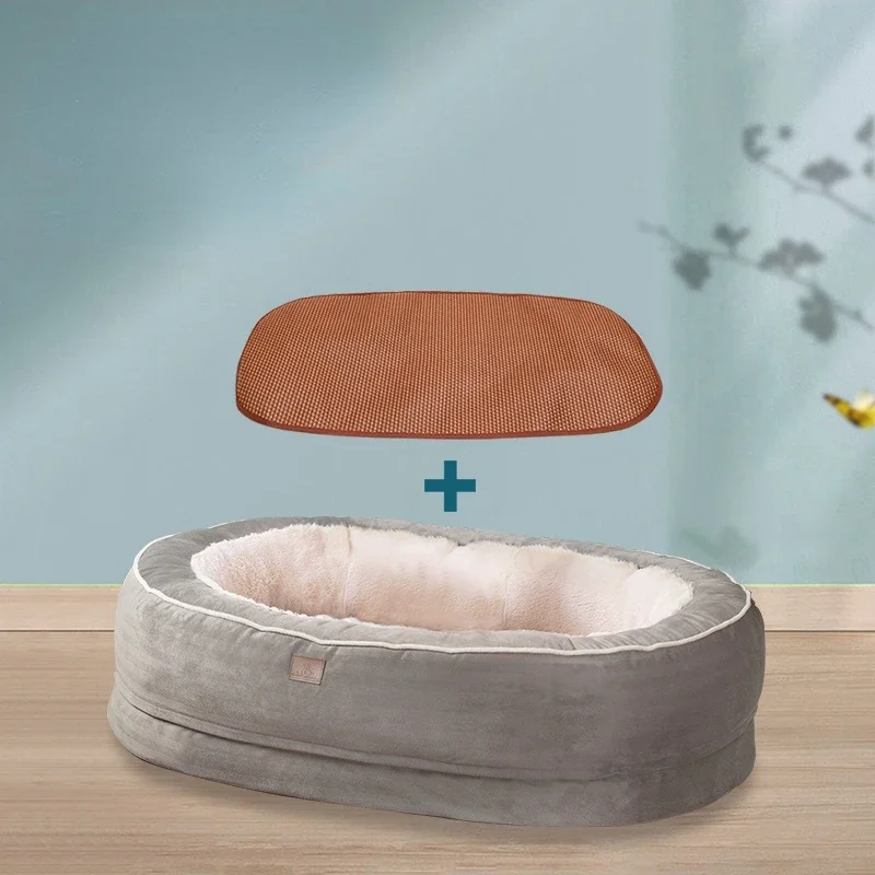 

Универсальная съемная и моющаяся кровать Four Seasons на флисовой подкладке, утолщенная, устойчивая к укусам, плюшевое гнездо для кошек, летняя кровать для собак