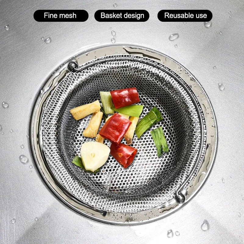 

3 Sizes 304 Stainless Steel Sink Filter With Handle Strainer Or 30 Disposable Sink Filters Mesh Kitchen Food Hair Srceen Drains