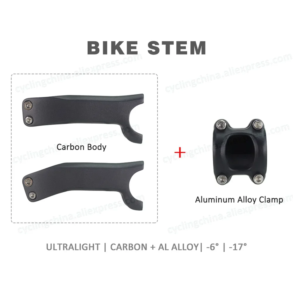 NoLogo Carbon Body+Aluminum Alloy Clamp Bike Stem Negative 6/17 Degree Ultralight Mountain/Road Bike Stem 70-130mm Bicycle Parts