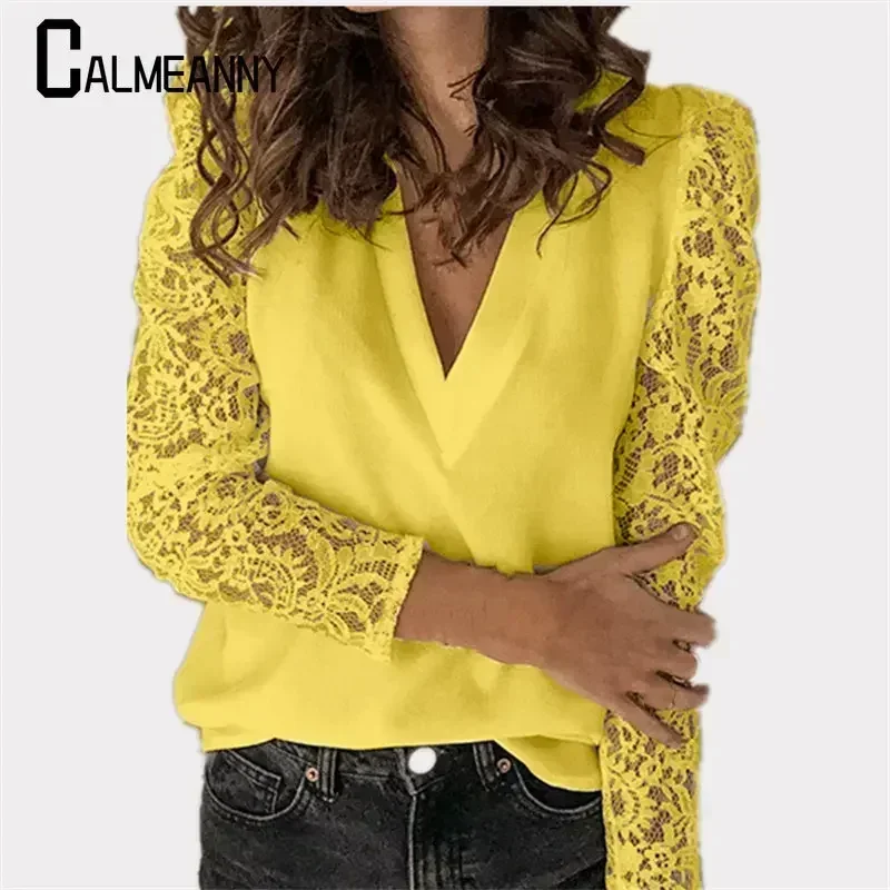 Blusas de otoño para mujer, camisa de manga larga a la moda para mujer, blusas con cuello en V para mujer, blusas nuevas elegantes, Tops calados de