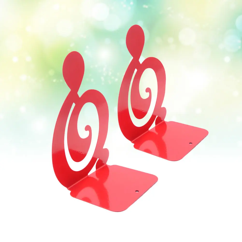 A Pair Music Note Bookends Metal Desktop Stand Red Non-Skid Book Supports for Dvds Magazines Files Shelves Office Home
