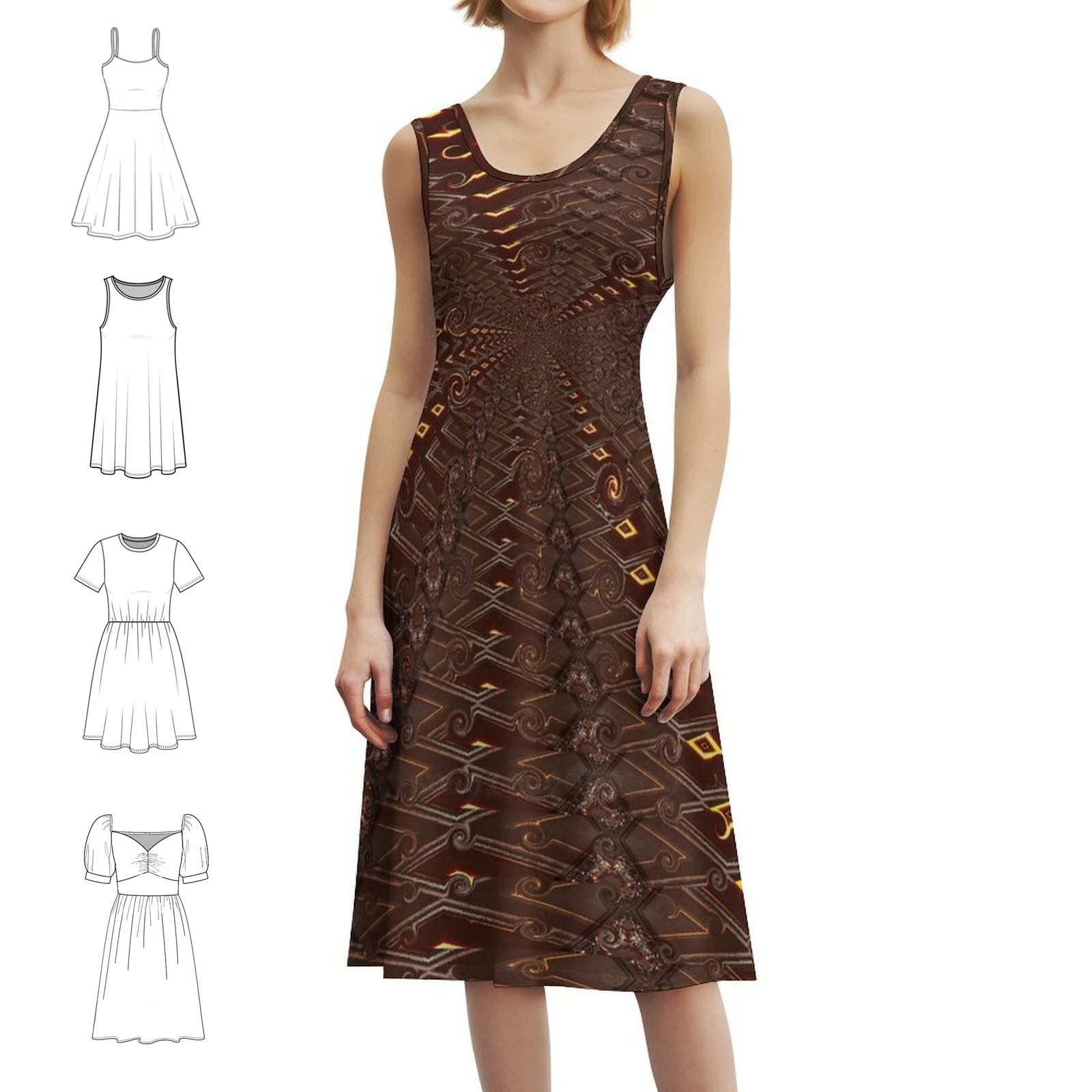 Traveling Through Time Women's Elegant Party Dress A-Line Dress With Short/Long/Sleeveless Options Time Travel Digital Process