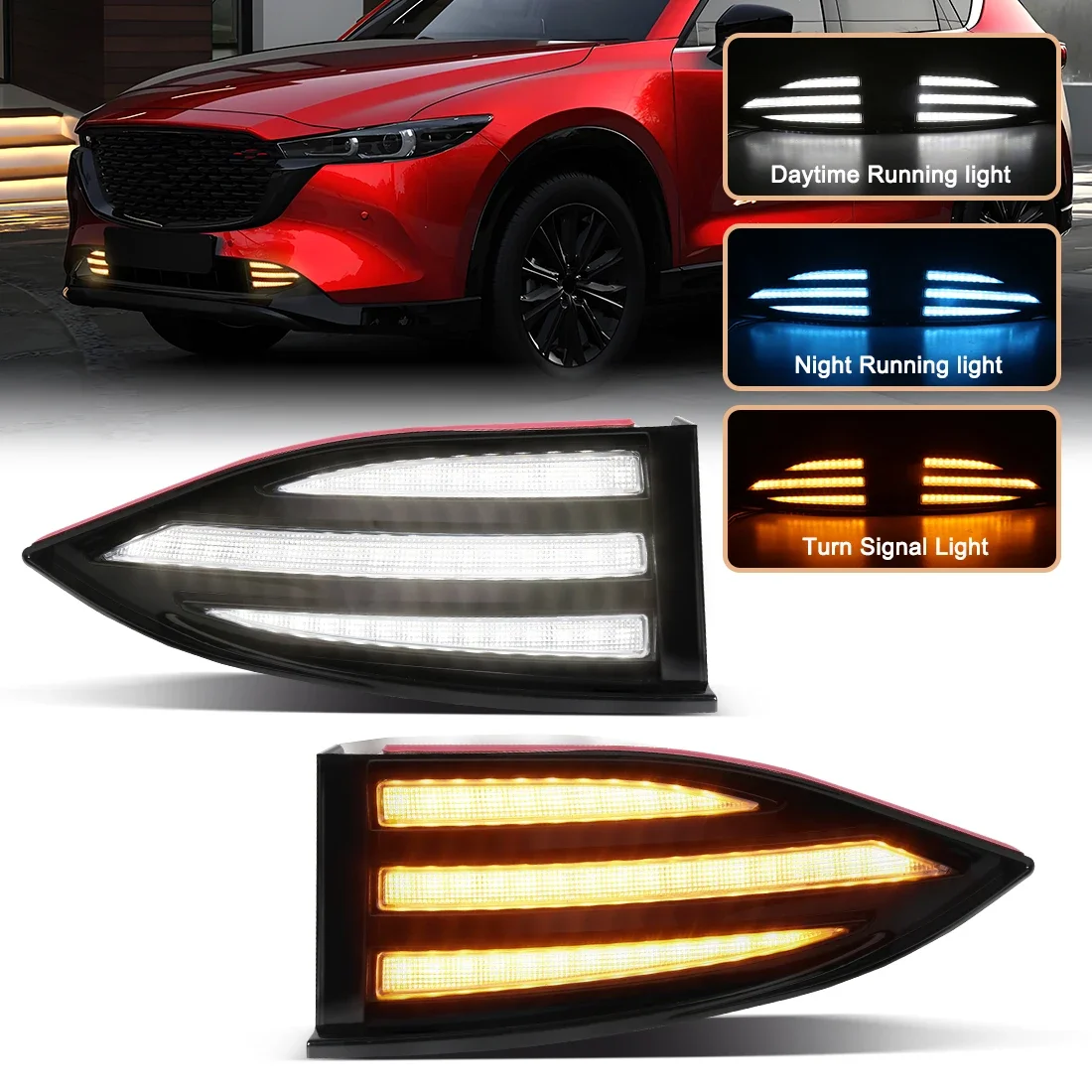 

LED Daytime Running Light DRL For Mazda CX5 CX-5 2022 2023 Car Fog Dynamic Turn Signal Lamps White Yellow Blue Car Accessories