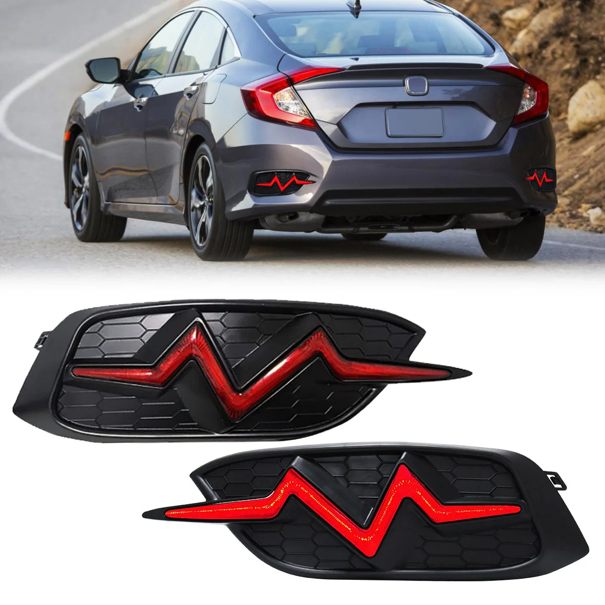 

Brake Taillight For 2016 2017 2018 2019 2020 Honda Civic Rear Bumper Reflector Light For Honda Civic Driving Running Tail Lamp