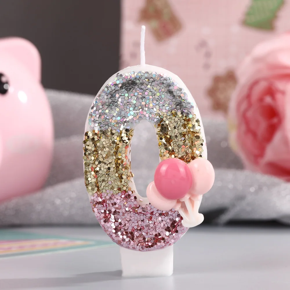 Silver Gold Powder Three-Color Balloons, Digital Candles, Festival Party Decoration Gifts, Birthday and Anniversary Candles