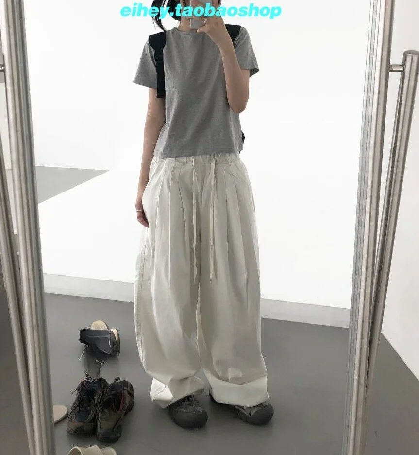 KUSAHIKI Drawstring Sweatpants Wide Legs Korean Versatile Casual Long Trousers Spicy Girl Y2k Pant