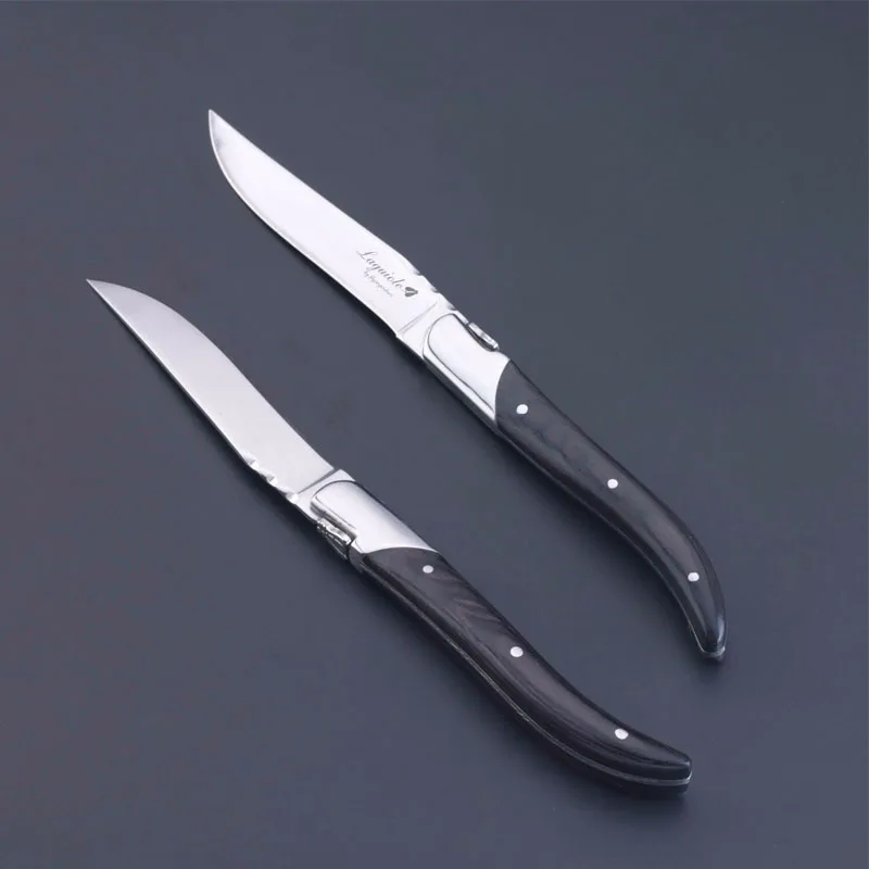

2/6/10pcs Serrated Steak Knives Set and Fork Set Black Wood Cutlery Solid Steel Table Sharp Handle Dinner set Laguiole Knife Set