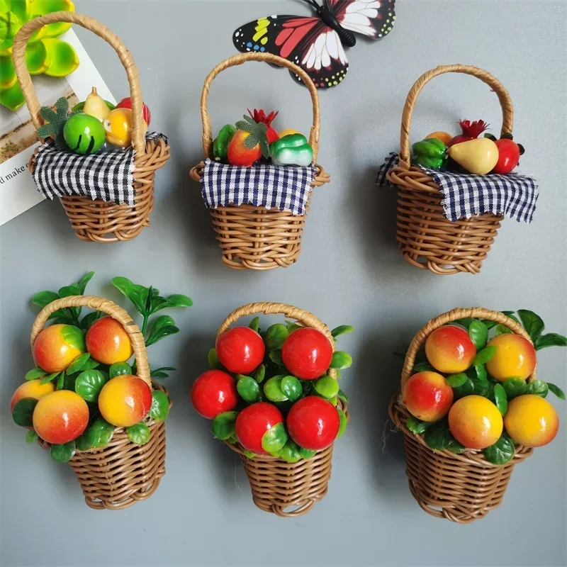 Garden Basket Decoration Fridge Magnet Fruit Hamper Flower Basket Kitchen Decorate Magnetic Sticker Home Decor