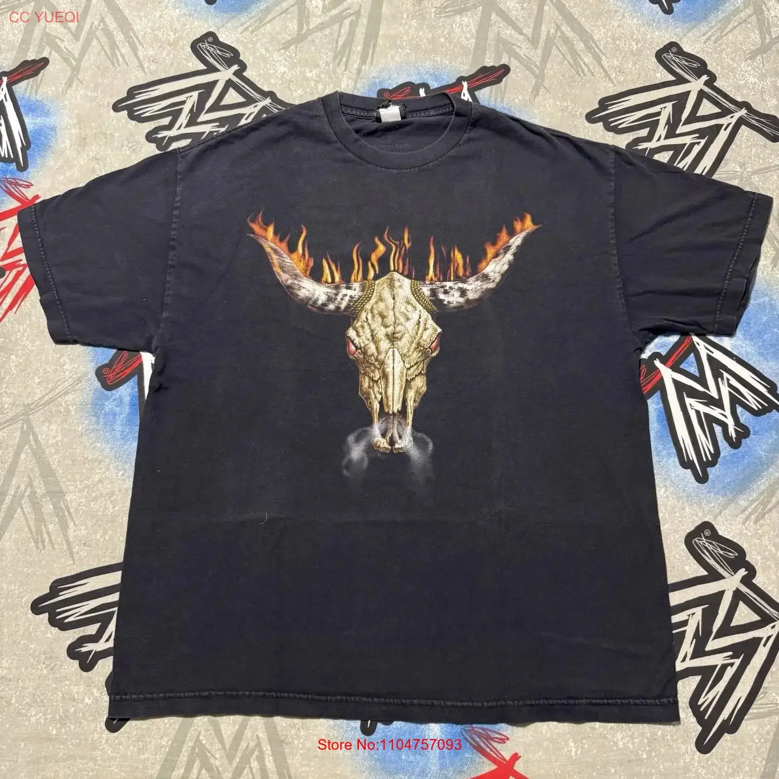 Camiseta Dwayne The Rock Johnson con estampado de cráneo de vaca 2001 WWF Brahma Bull para hombre, talla XL, estilo vintage, lavada, transpirable, informal