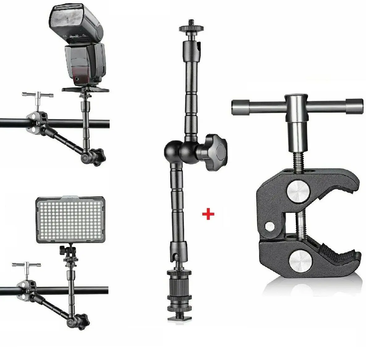 Se utiliza para instalar monitor HDMI, luz LED, flash de cámara, cámara DSLR, super clamp 11-inch ajustable magic articulado brazo abrazadera,