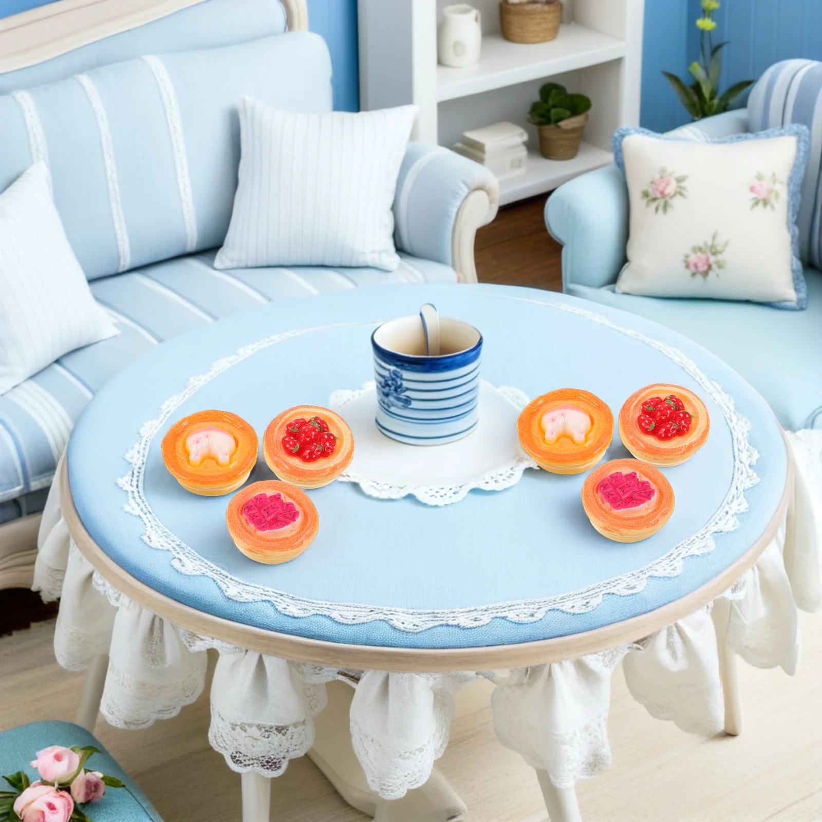 

10pcs Mini Pretend Food Realistic Miniature Egg Tarts For Dollhouse Kitchen Decor Resin Fake Dessert Montessori Style