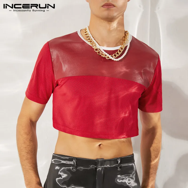 INCERUN Fashion Casual Style New Men Hot Sale Camiseta Stylish Male Short Sleeve Crop Patchwork Cropped T-Shirts S-5XL Tops 2023