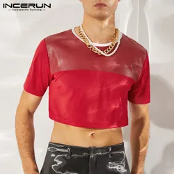 INCERUN Fashion Casual Style New Men Hot Sale Camiseta Stylish Male Short Sleeve Crop Patchwork Cropped T-Shirts S-5XL Tops 2023