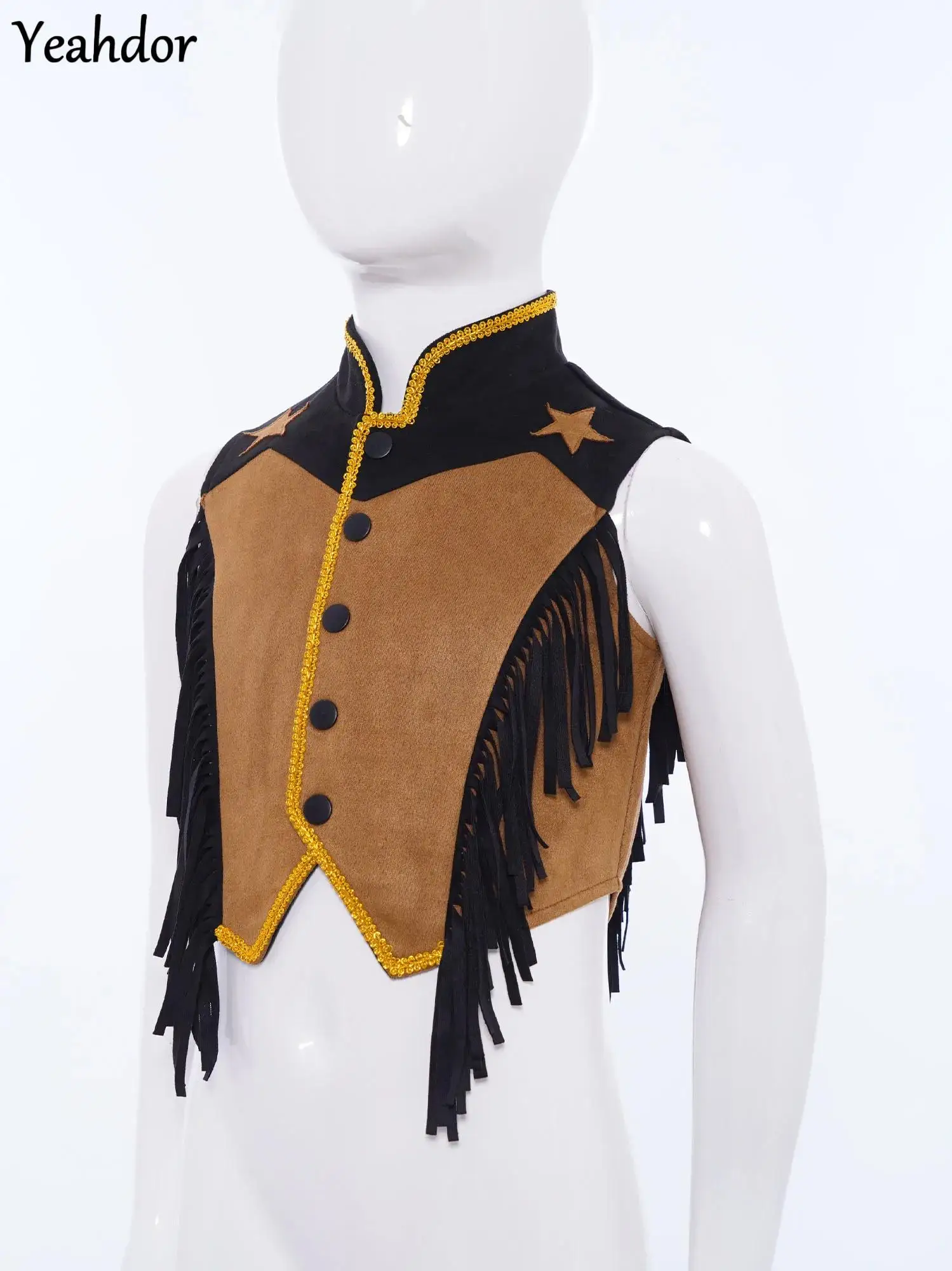 

Boys Girls Cowboy Tassels Waistcoat Fringed Vest Jacket with Hat Bandana Western Cowboy Costume Set Halloween Rave Party Clothes