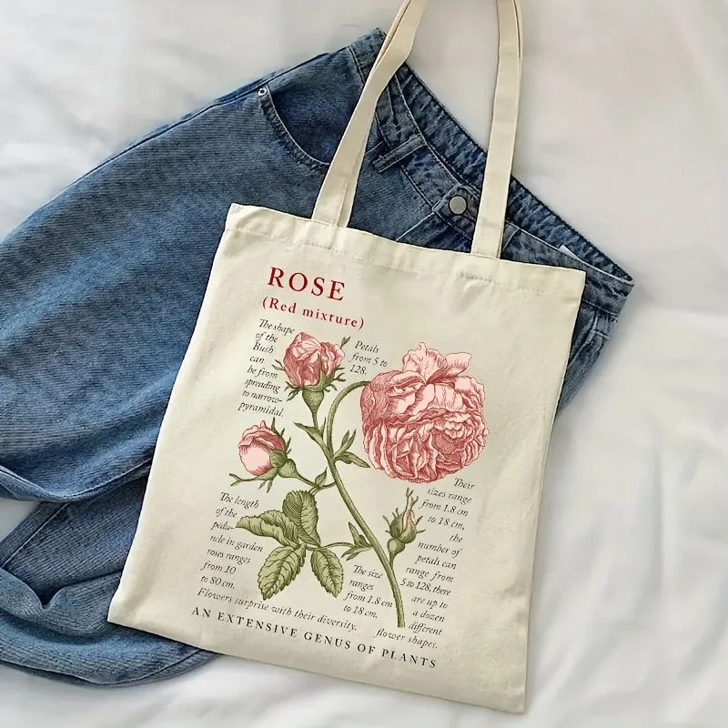 Borsa Tote con stampa floreale rosa, borsa a tracolla in tela estetica, borsa regalo per insegnante di ritorno a scuola