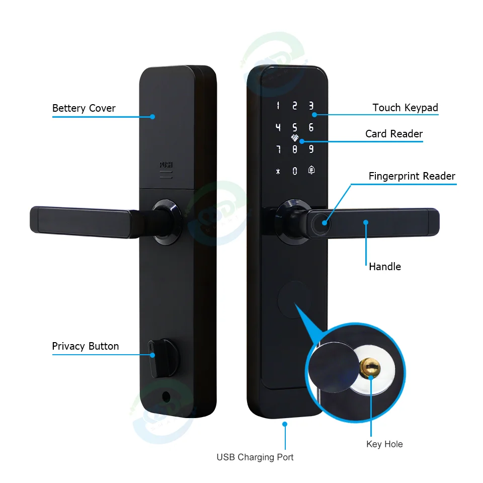 Cerradura inteligente con reconocimiento de huella dactilar, dispositivo de cierre de puerta frontal, con WIFI, de aluminio, sin llave