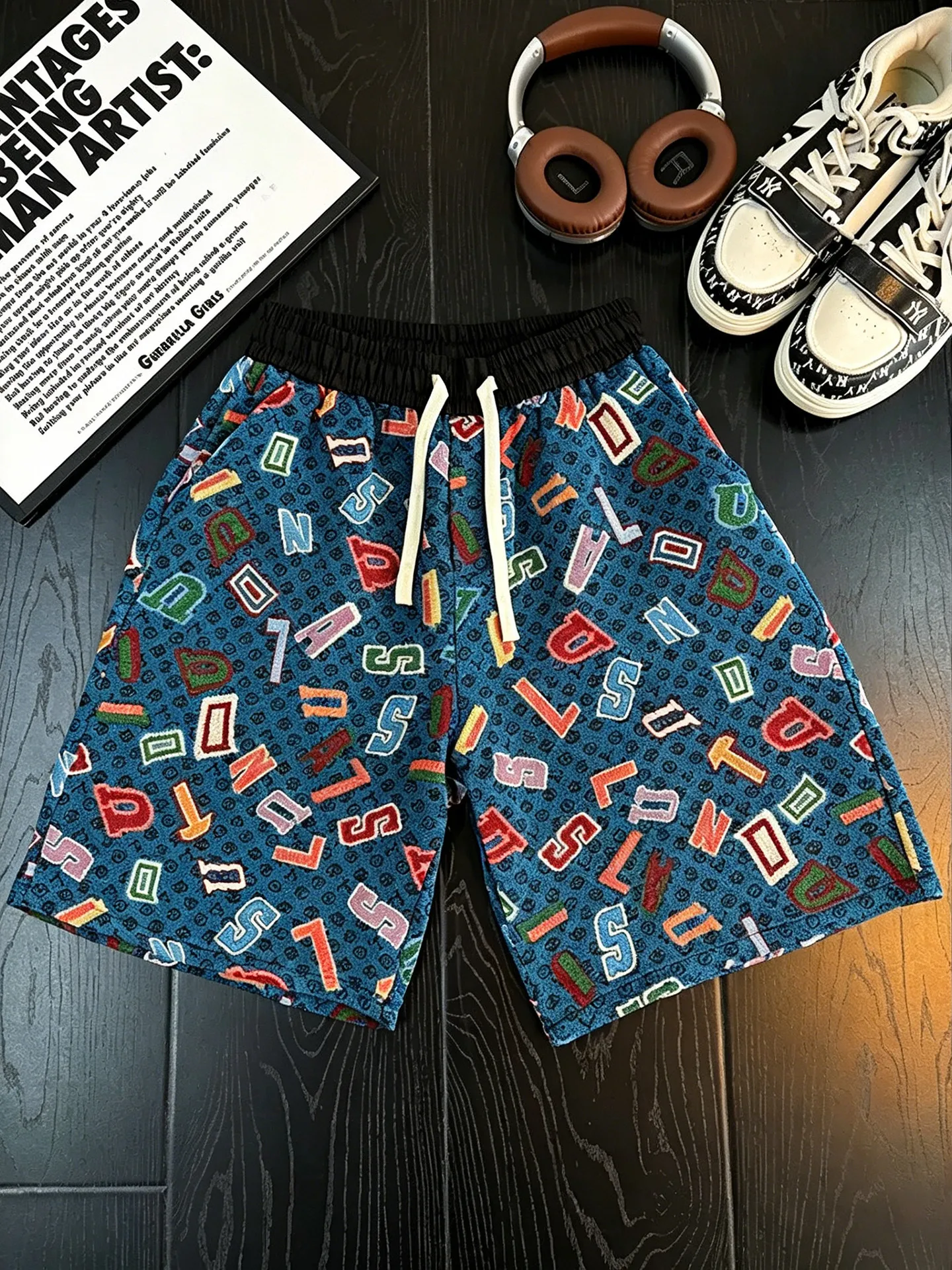 

Tribal Pattern Drawstring Elastic Waist Men's Shorts Summer Beach Straight Leg Youth Active Casual Breathable Cotton Pants