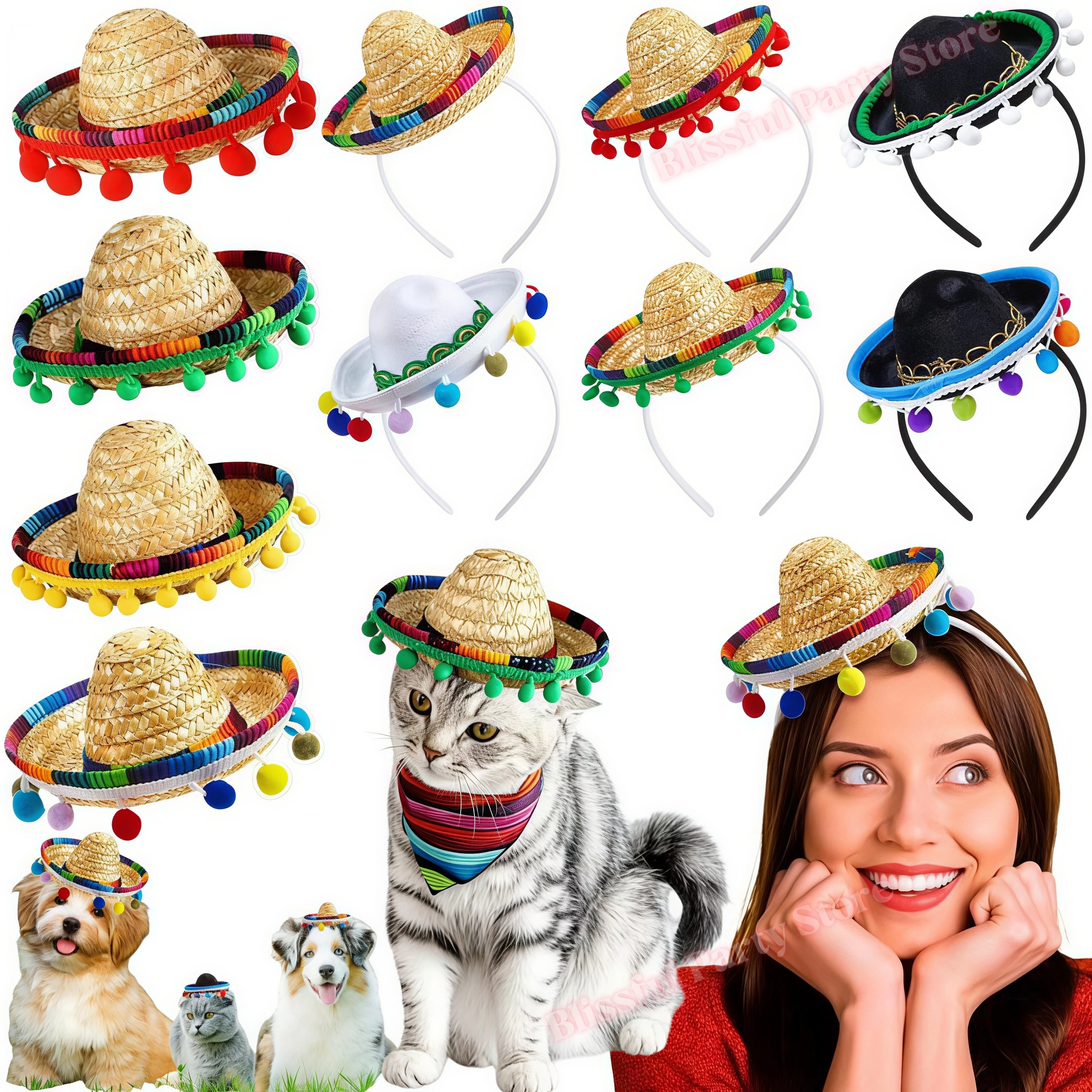 DIY Mexikanischer Mini-Strohhut mit Reif, Sombrero-Kopfschmuck, Requisiten für Aufführungen, Karnevalsparty-Kopfschmuck, Geburtstagsparty-Dekoration