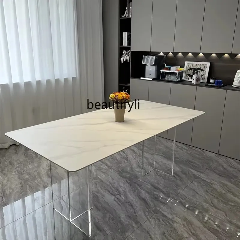 

Nordic light luxury dining table suspended transparent acrylic rock slab island platform household rectangle