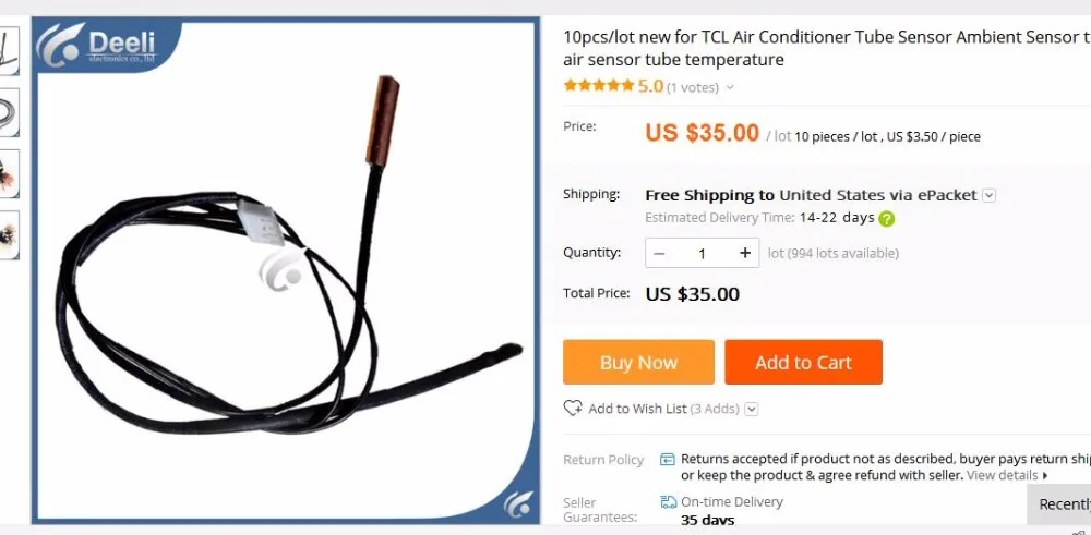 new for TCL Air Conditioner Tube Sensor Ambient Sensor tube 5K+5K air temperature sensor