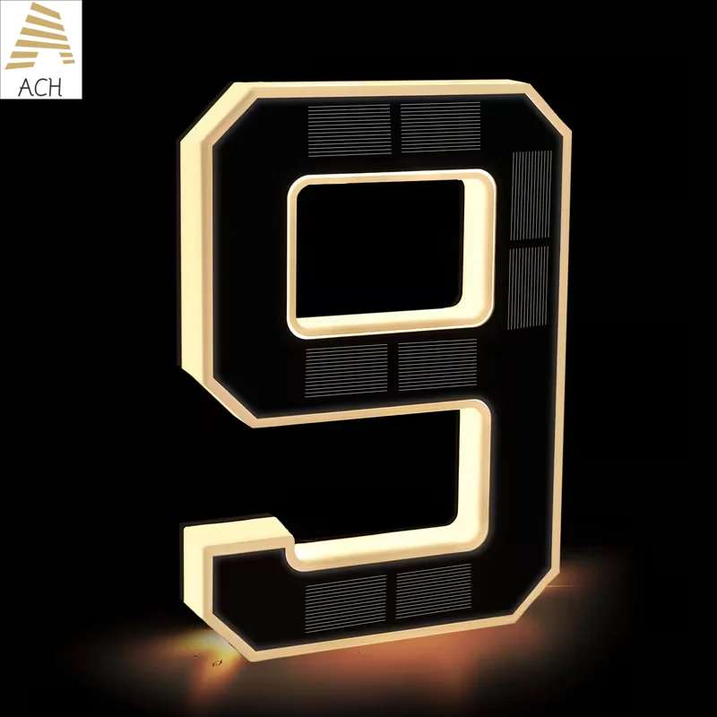 23cm Solar LED Address Sign, Digital House Number Light,Shopping Mall Door Address Smart Sensing LED Lights,No Wiring Required