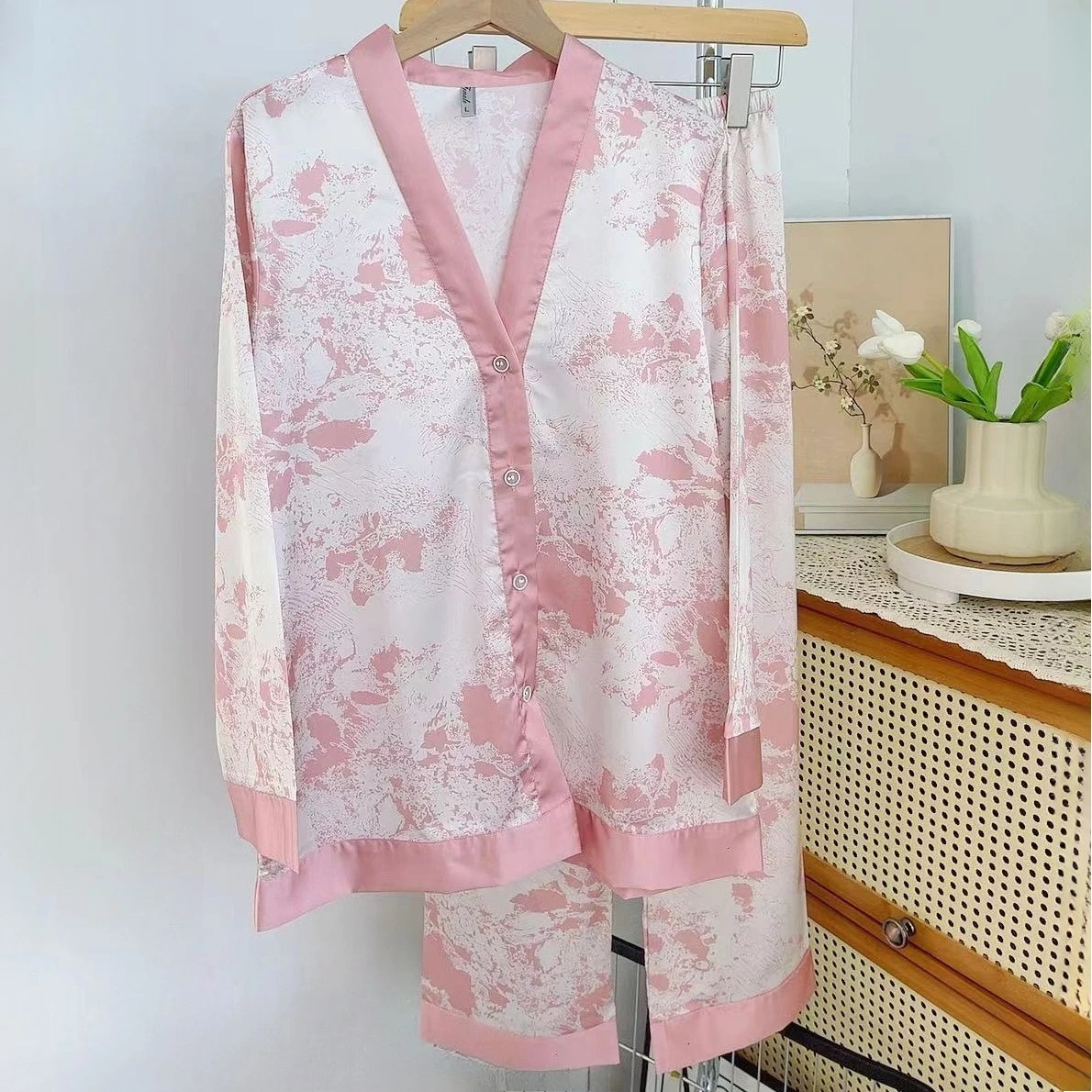 

Комплект из 2 предметов: женская пижама для сна, летний домашний костюм из вискозы, интимное белье, пижамный комплект с длинным рукавом (рубашка и брюки), домашняя одежда