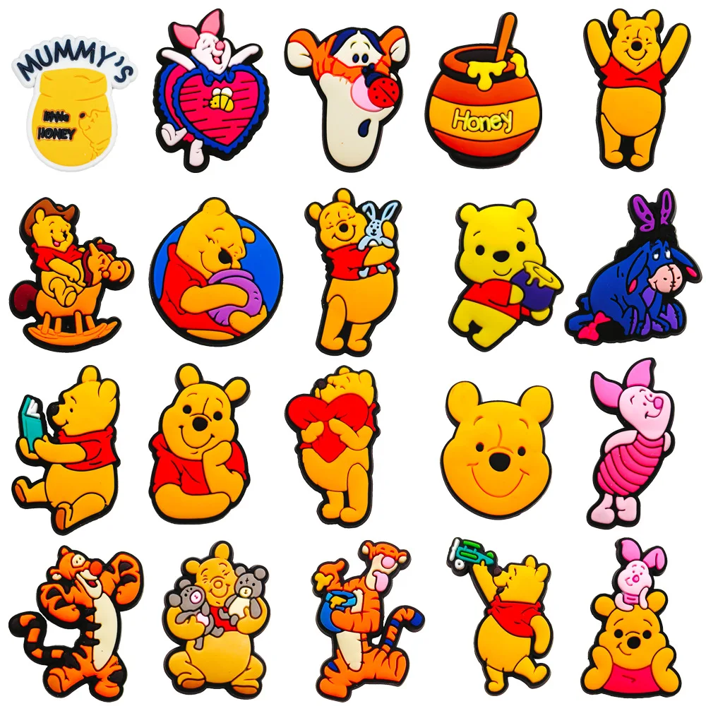 20pcs Cartoon New Winnie series PVC Shoes Accessories Kawaii Anime Hole Shoes Buckle Diy Decoration Removable Girl Boys Gifts