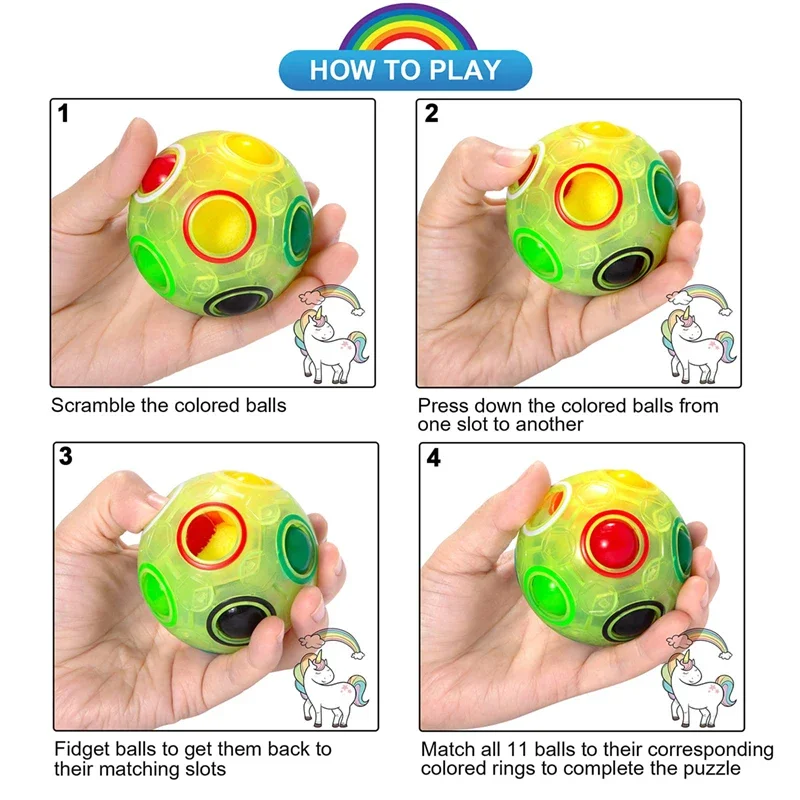 Magic Rainbow Puzzle Ball Fidget Anti Stress Toys for Children Adult Creative Stress Relief Colors Matching Ball Fun Games Gifts