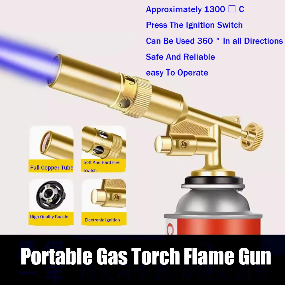 Portable Gas Welding Torch Flame Butane Burner Outdoor Camping Barbecue Lighter Flame Thrower Kitchen Supplies Welding Equipment