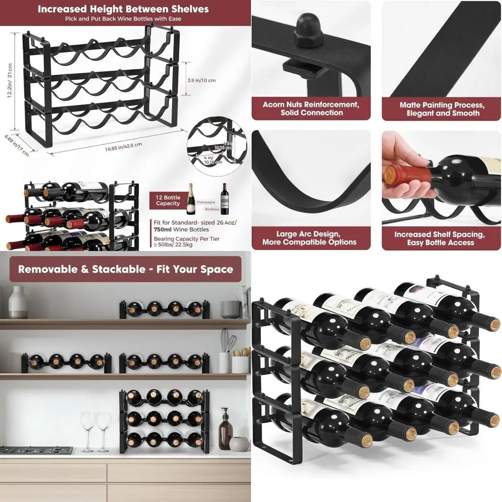 

Регулируемая трехъярусная настольная винная полка на 12 бутылок, идеально подходит для шкафов и комодов