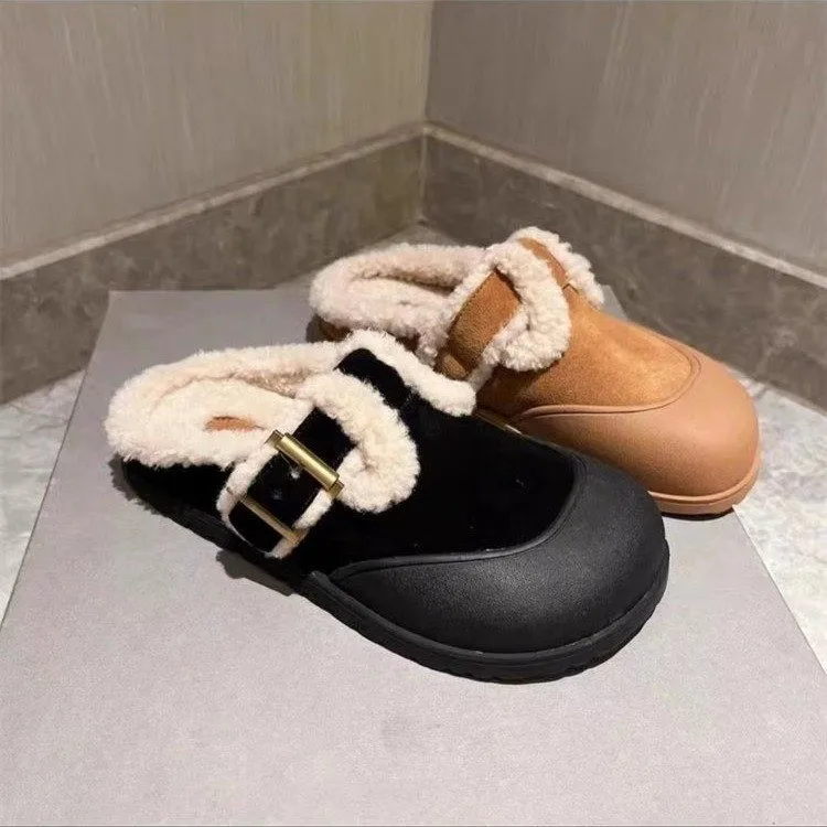 Female Winter Warm Fur Slippers Shoes 2024 New Female Casual Toe Closed Mules Snow Shoes