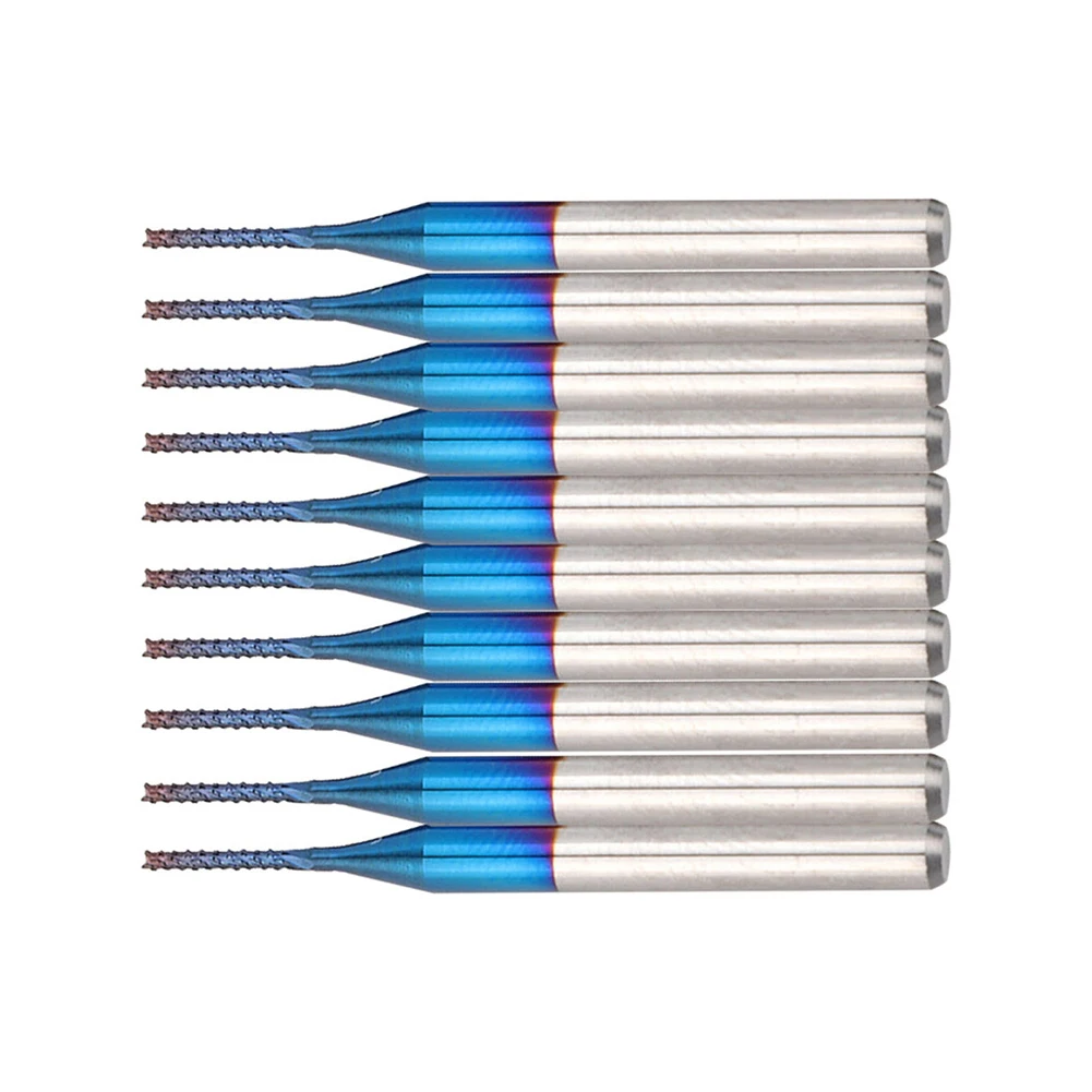 

10pcs 2/3mm Carbide Router Cutting Bit Blue Tapered Corn End Mill Engraving Bit For CNC PCB R Wood Metal Milling Tool