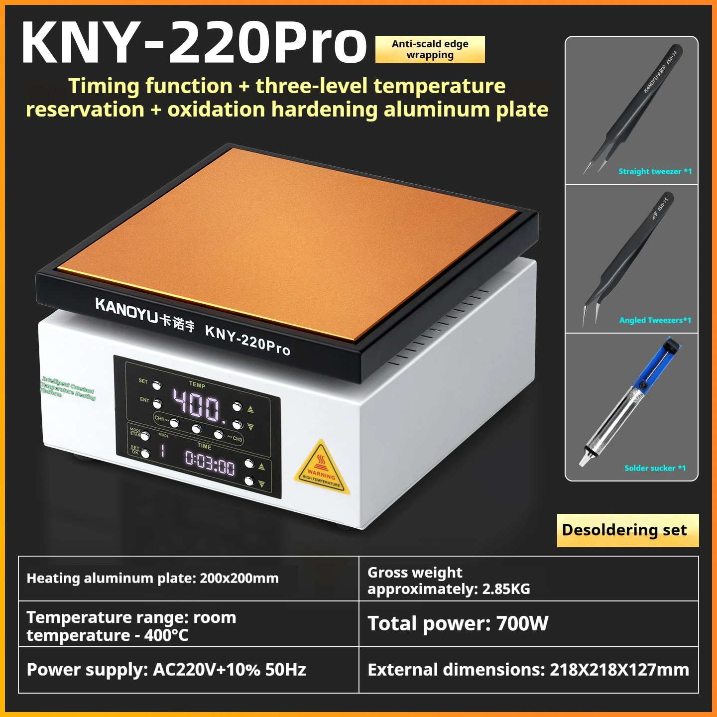 

KNY-220PRO Intelligent constant-temperature PCB soldering timed preheating platform for heating table