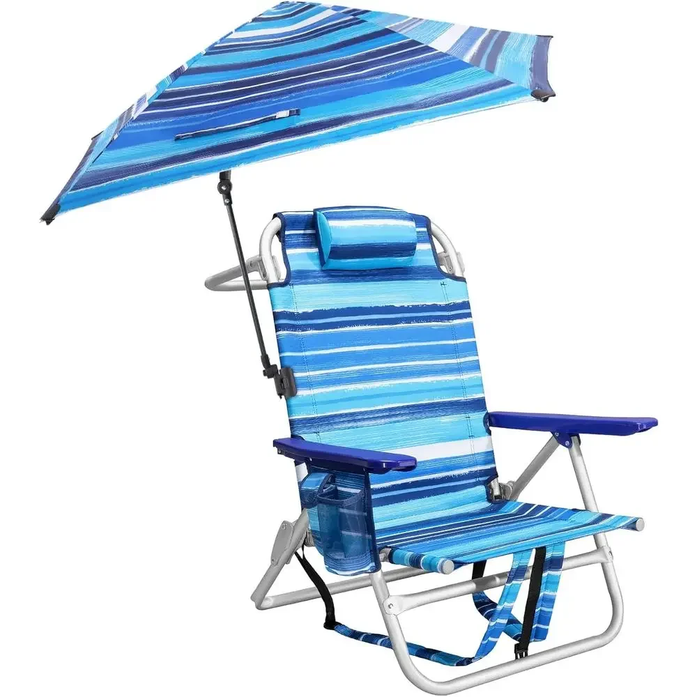

Portable Beach Chairs with Umbrella, Storage, Cup Holder, and Towel Rack