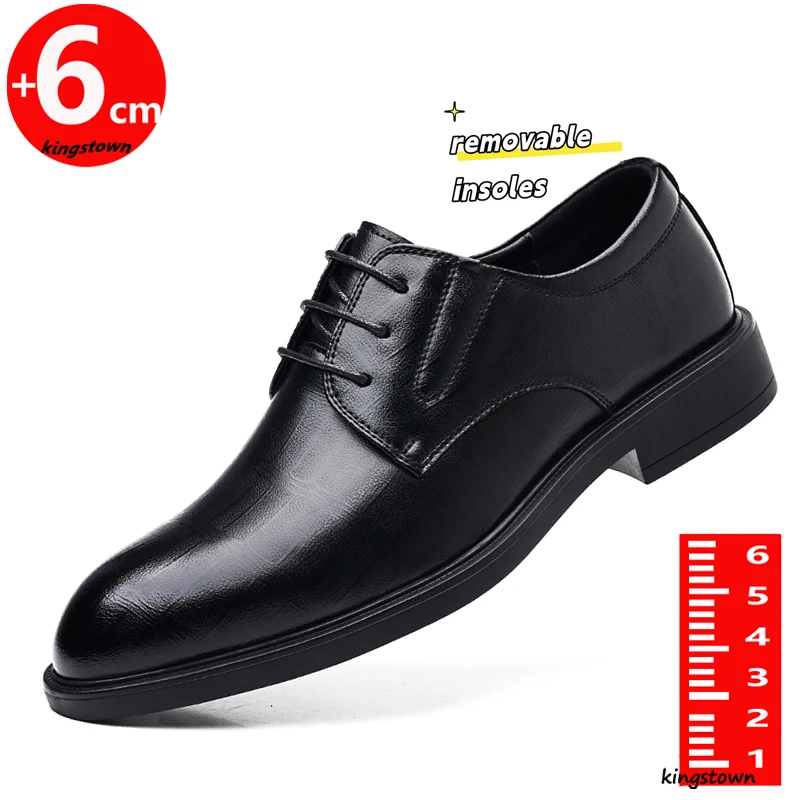 

Leather Shoes Business Men Oxford Elevator Booster Height Increase Insoles 6CM Plus Size 38-44