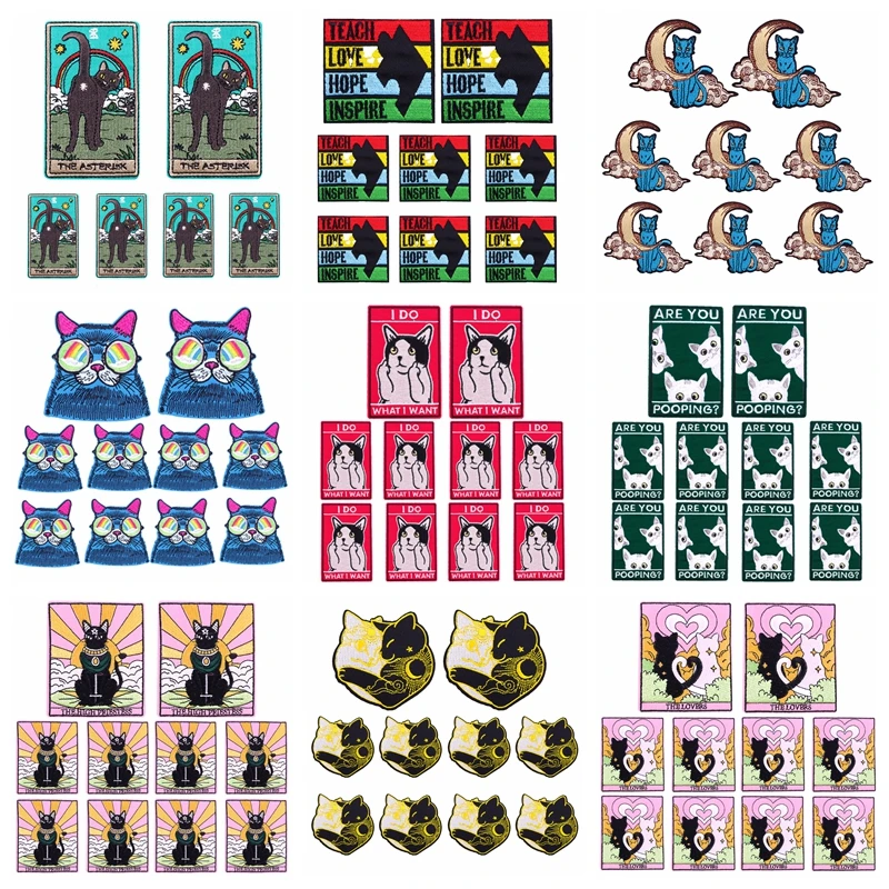 10PCS/Lots Anmal Cat Embroidey patch Iron On Patches For Clothing Thermoadhesive Patches Tarot Patch Sew Stickers On Clothes DIY