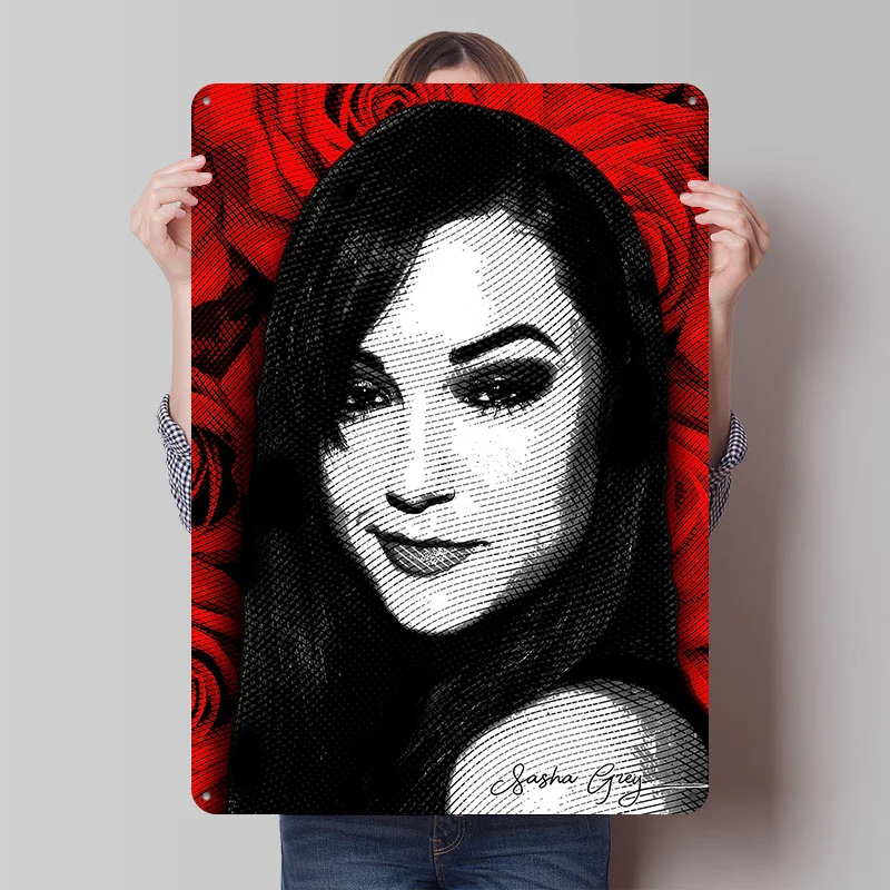 Póster Metálico Sasha Grey, Arte de Pared Personalizado, Letreros Retro Vintage de Hojalata para Decoración de Cuarto de Hombre, Baño, Casa, Garaje y Hogar