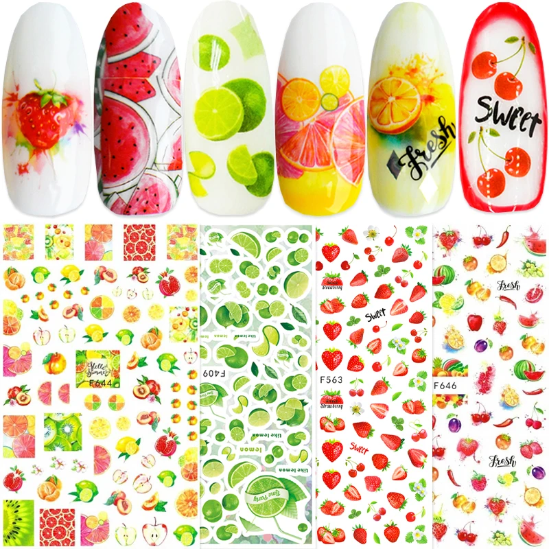 

Adhesive Fruit 3D Nail Sticker Decals For Nail Art Tips Decorations Fake Nails Accessoires Slider Strawberry Cherry Orange