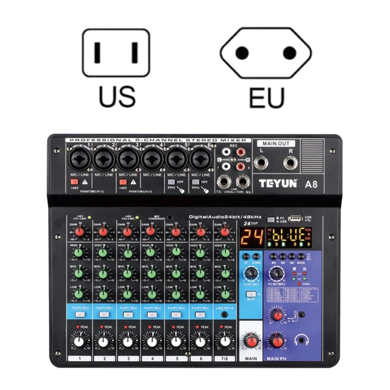 8 Channel Stereo Sound Mixer Multi-Purpose forRecording Live Stream with Smartphone Drop shipping