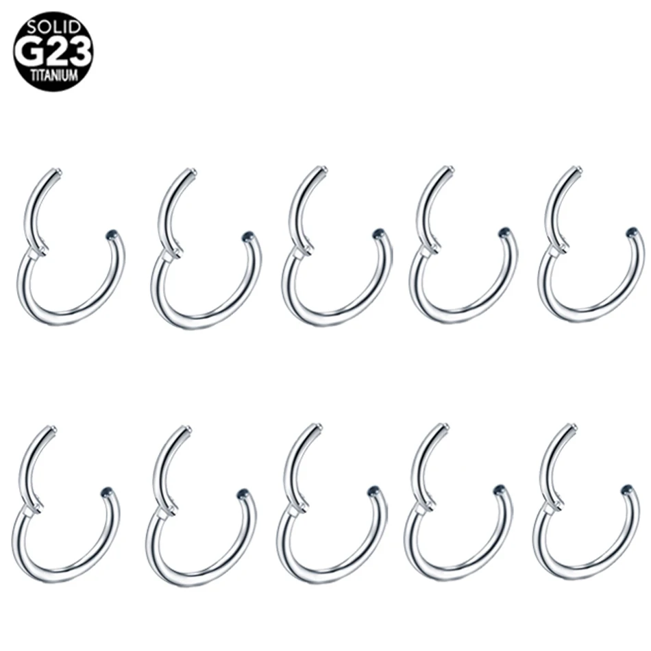 10Pcs/ G23 Titanium Nose Hoop Septum Clicker Piercing Hinged Segment Nose Ring Lip Helix Daith Conch Cartilage Piercing Jewelry