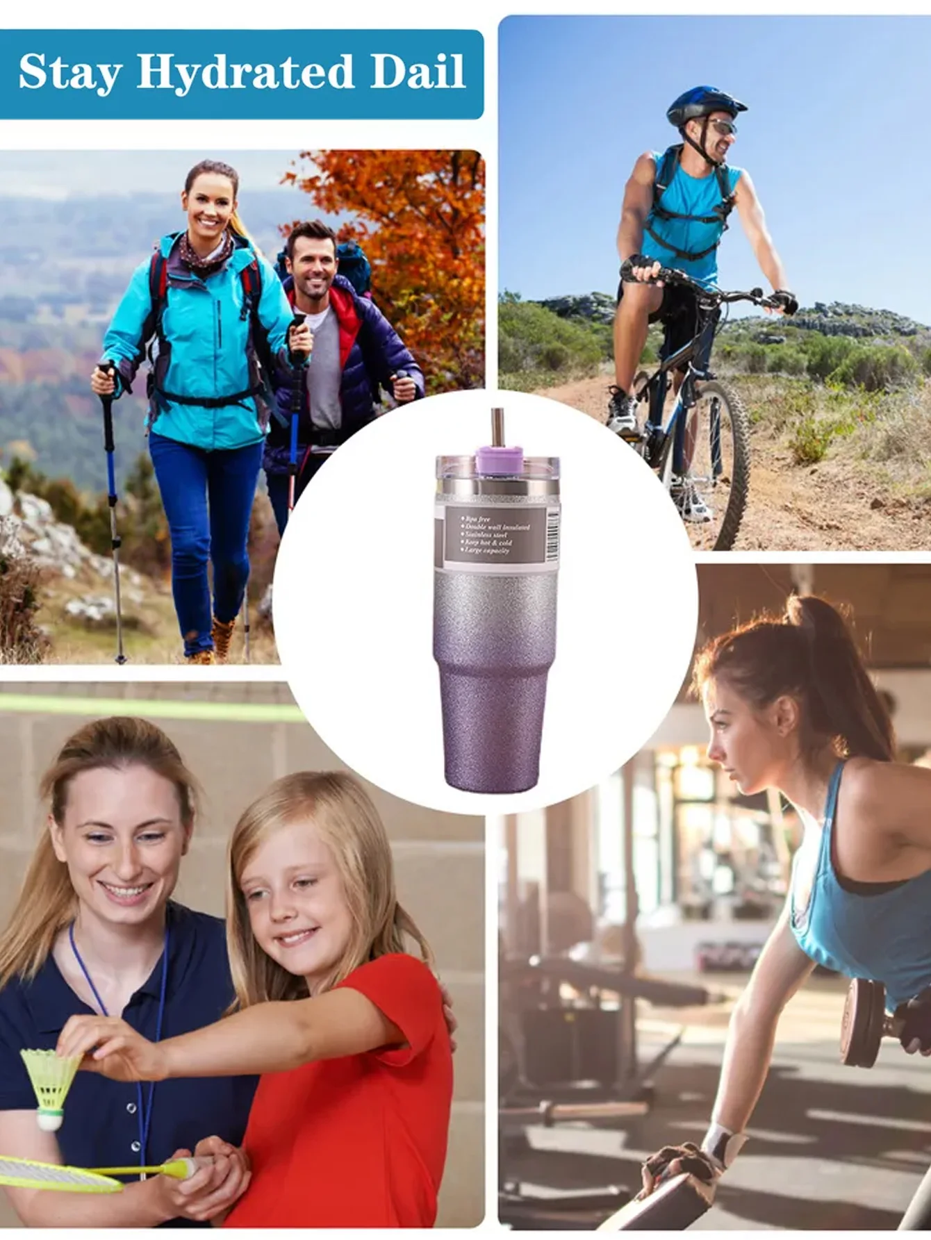 كوب معزول ومبرد من الفولاذ المقاوم للصدأ بطبقة مزدوجة من ضوء النجوم المتدرج - مع قش، كوب مسطح معبأ في زجاجات، فنجان قهوة، كوب سيارة #4