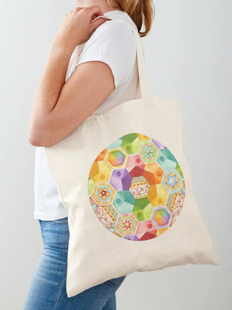 

Rainbow Patchwork Hexagons Tote Bag Shopper Lady bag custom bags Customizable tote bag