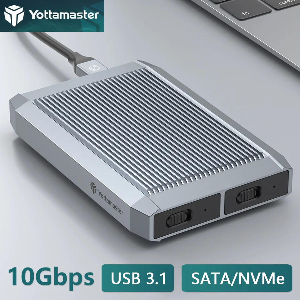 Yottamaster Dual Protocols M2 SATA NVMe SSD Case USB 3.0 Type C External HD Hard Drive Disk Enclosure M.2 Storage Box 2 Bay USB3