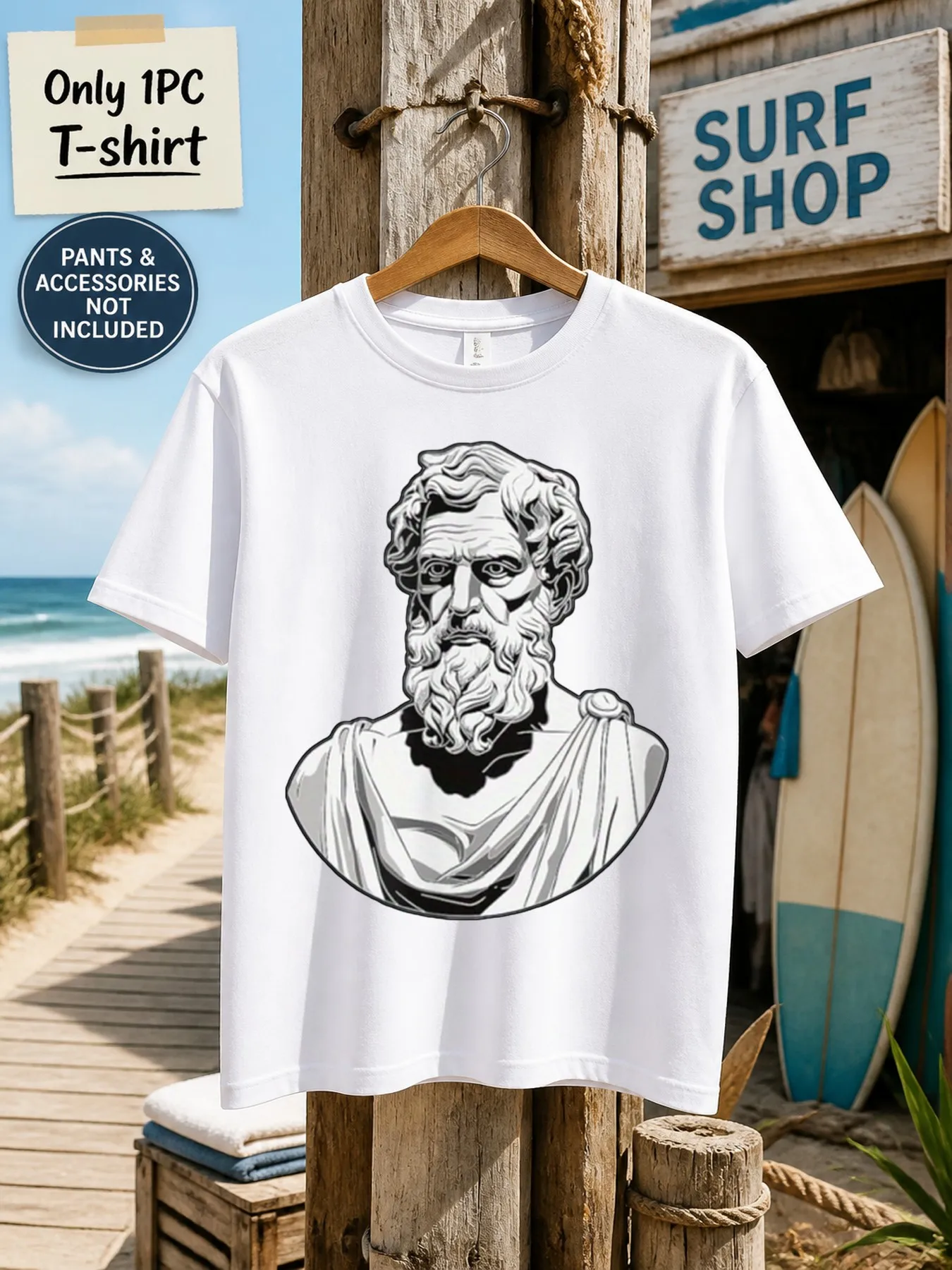 1pc Men'S Graphic T-Shirt Ancient Greek Philosopher Bust Print Short Sleeve Crew Neck [Solely 1pc T-SHIRT]