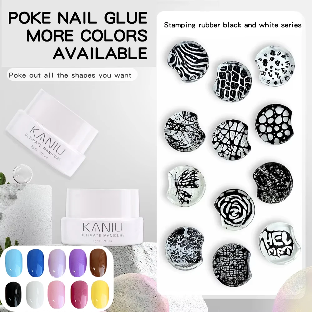 Kaniu Mocha Nail Poke Nail Art Colla Rosa Blu MarroneColore Onda Texture Foro in pizzo Pittura per unghie Gel artistico Uv Led Soak Off Vernice