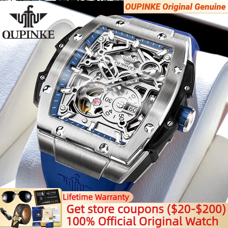 

OUPINKE 3213 Original Mechanical Watches Men High-end 52mm Large Dial Silicone Strap Waterproof Fashion Men Luxury Watch