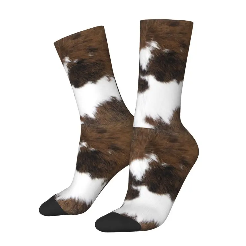 Cute Print Simulated Cowhide Texture Socks for Women Men Stretch Summer Autumn Winter Crew Socks