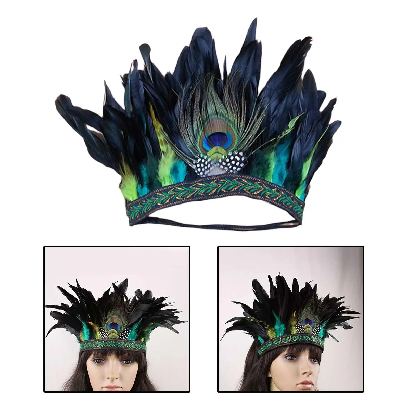 Feather Peacock Costume Accessories Crown Headband for Burlesque Party Women